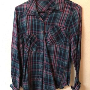 Green/purple/navy button up